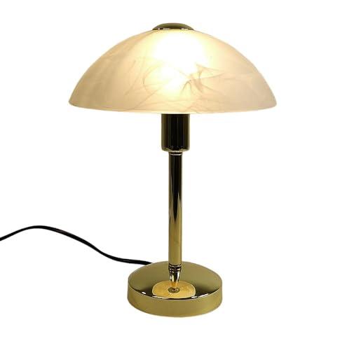Glas-Tisch-Leuchte-Lampe MISCHA Messing, Murano-Glass stil H: 30cm D: 22cm, E14, Wonhzimmer-Nachttisch-Fensterbank-Kommode-Leuchte-Lampe (Messing) von Dapo