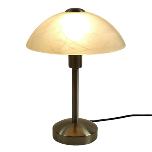 Glas-Tisch-Leuchte-Lampe MISCHA Metall nickel, Murano-Glas Stil H: 30cm D: 22cm, E14, Wonhzimmer-Nachttisch-Fensterbank-Kommode-Leuchte-Lampe (Nickel) von Dapo