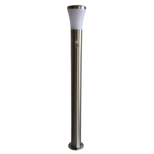 Hochwertige Edelstahl Außen-Steh-Wege-Leuchte-Lampe SIEGEN mit Bewegungsmelder Kunststoff-Schirm weiß 1x E27 H: 100cm D:12cm IP44 Gartenbeleuchtung (Stehleuchte mit Sensor) von Dapo
