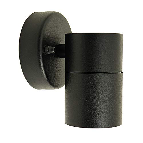 Hochwertige Edelstahl Außen-Wand-Leuchte Bornholm 1-flammig Unterlicht Fassung GU10 IP44, Höhe 9-12cm, D: 6cm, Halterung D: 8,5cm, Balkon-Terrasse-Eingangs-Lampe-Strahler-Spot (Schwarz, 1-flammig) von Dapo