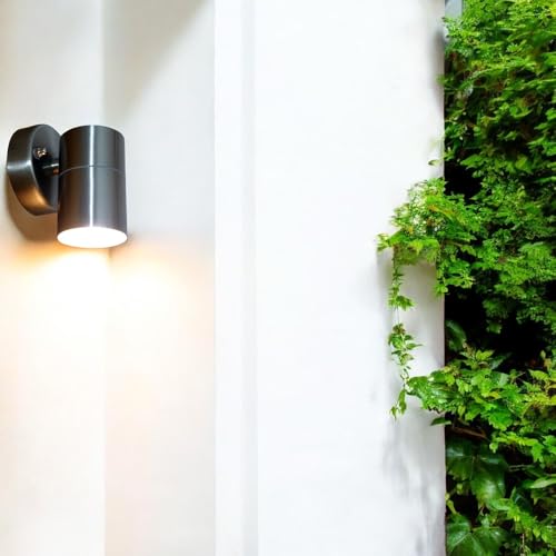 Hochwertige Edelstahl LED-Außen-Wand-Leuchte "Bornholm" Down-Light, inkl. GU10 LED. 7W x 1, IP44, Höhe 9-12cm, D: 6cm, Halterung D: 8,5cm, Balkon-Terrasse-Eingangs-Leuchte von Dapo