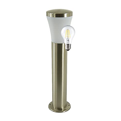 Hochwertige LED-Edelstahl Außen-Sockel-Wege-Leuchte-Lampe SIEGEN Kunststoff-Schirm weiß 1x E27 6,5W 810lm 2700K H: 50cm D:12cm IP44 Gartenbeleuchtung (Sockelleuchte mit LED) von Dapo