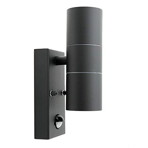 Dapo Hochwertige moderne Edelstahl-Außen-Wand-Leuchte-Lampe Bornholm 2A mit Sensor und Bewegungsmelder, antrazit, up and down, Fassung: GU10 x 2 à max. 35W (nicht inkl.) IP44 (2-flammig) von Dapo