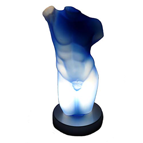 Hochwertige mundgeblasene Vollglas Tisch-Leuchte-Lampe Torso Hero blau, H: 36 cm, Fuß D: 16 cm, Fenster-Kommode-Nachttisch-Schrank-Stimmungs-Dekorations-Leuchte-Lampe von Dapo