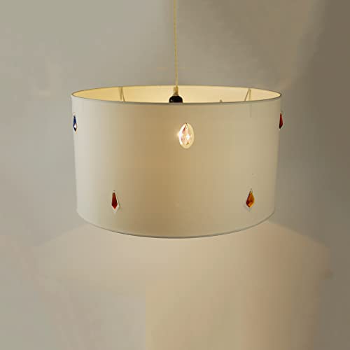 ILARIA L Decken-Pendel-Leuchte-Lampe Stoff-Schirm weiß mit Kristall-Einsätzen, 2. Wahl, 1X E27 (nicht inkl.) Wohn-Ess-Schlaf-Zimmer-Leuchte-Lampe von Dapo