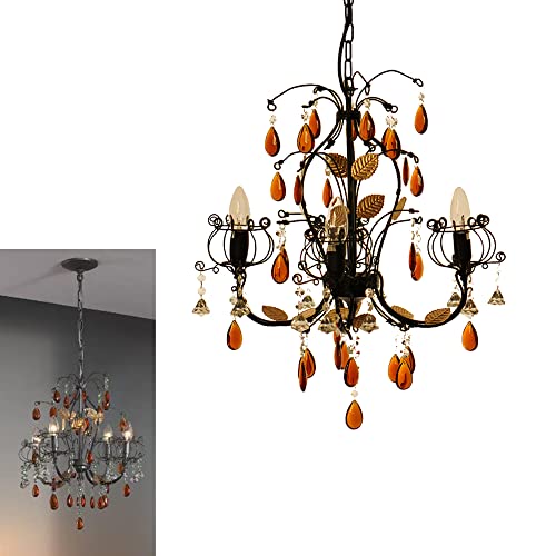Kristall-Decken-Hänge-Pendel-Leuchte-Lampe Kronleuchter Metall schwarz, Kristall braun D: 50cm, H:52cm Fassung E14 (Venezia 4-flammig) von Dapo