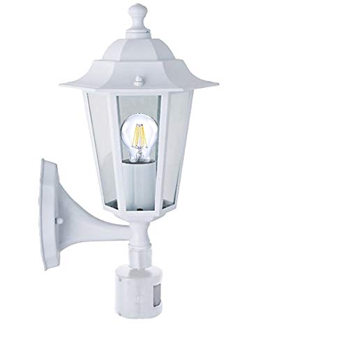LED-Außen-Wand-Leuchte KINGSTON weiß mit Sensor E27-6 Watt Aluminum Druckguss Eingangs-Treppen-Balkon-Terrasse-Lampe von Dapo