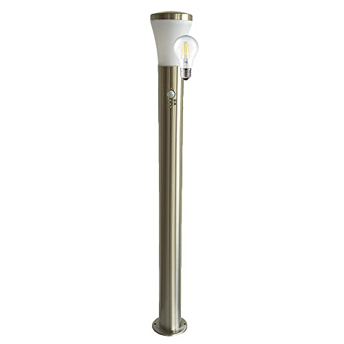 LED Edelstahl Außen-Steh-Wege-Leuchte-Lampe SIEGEN mit Bewegungsmelder Kunststoff-Schirm weiß 1x E27 6,5W 810lm 2700K H: 100cm D:12cm IP44 Gartenbeleuchtung (Stehleuchte mit Sensor + LED) von Dapo