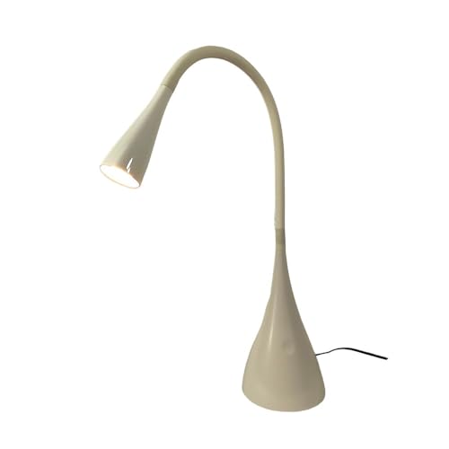 LED-Tisch-Schreibtisch-Leuchte-Lampe JONAS Kunsstoff weiß, H:. 53cm, Fuß D:11,5cm, Kopf D: 4cm, inkl. eingebaute LEDS 3,5W, 4-Stufen-Touch-Dimmer, Nachttisch-Schüler-Büro-Leuchte-Lampe von Dapo