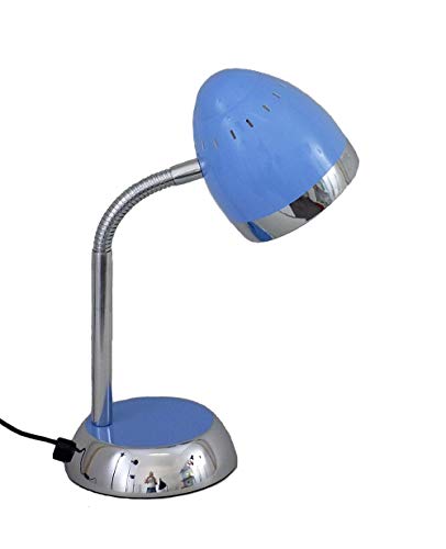 LED-Tisch-Schreibtisch-Leuchte-Lampe TOM, verstellbar, Chrom/hellblau, H: 36cm, Fuß D:12,5cm, Kopf D: 9,8cm, L:11cm, inklusive LED E14 1x 2,8W, Nachttisch-Lese-Kinder-Leuchte-Lampe (hellblau) von Dapo