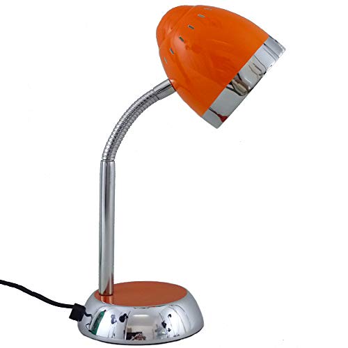 LED-Tisch-Schreibtisch-Leuchte-Lampe TOM, verstellbar, Chrom/orange, H: 36cm, Fuß D:12,5cm, Kopf D: 9,8cm, L:11cm, inkl. LED E14 1x 2,8W, Nachttisch-Lese-Kinder-Leuchte-Lampe (orange) von Dapo