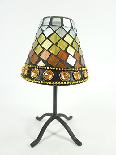 Mosaik-Teelichthalter Pilz Windlicht Metall + Schirm Mosaikglas H16cm Tischdekoration Dekoration (weiß-Gold-orange Steine) von Dapo