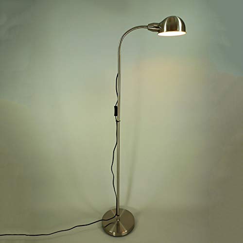 Steh-Lese-Leuchte-Lampe Ben, Nickel, verstellbar, E27 max. 60 W, H: 150cm, Fuß D: 22,5 cm, Leuchtenkopf D: 15 cm, Stand-Arbeits-Leuchte-Lampe von Dapo