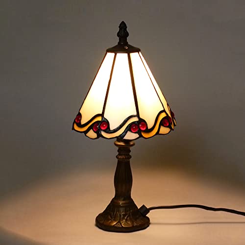 Tiffany-Tischleuchte-Lampe Echtglas Dora, E14 x1 max. 40W, H: 31cm, Schirm D: 15cm, Fuß D: 8cm, Nachttisch-Fensterbank-Fernseh-Kommode-Leuchte-Lampe von Dapo