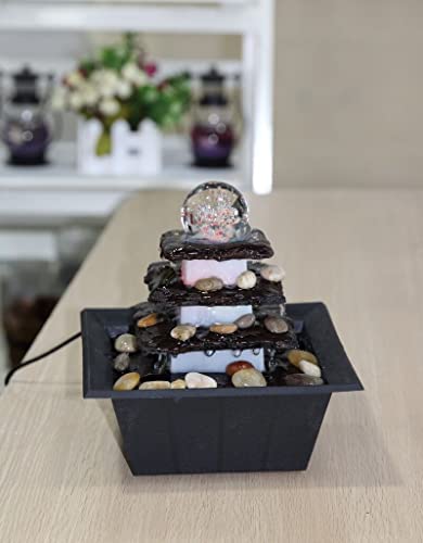 Zimmerbrunnen Tischbrunnen mit LED Beleuchtung Springbrunnen Raumbefeuchter Brunnen Geschenk (19,5x19,5x20,5cm Terrasse eckig 2) von Dapo