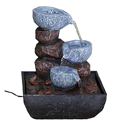 Zimmerbrunnen Tischbrunnen mit LED Beleuchtung Springbrunnen Raumbefeuchter Brunnen Geschenk (20x18x26cm Kaskaden) von Dapo