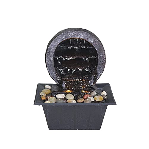 Zimmerbrunnen Tischbrunnen mit LED Beleuchtung Springbrunnen Raumbefeuchter Brunnen Geschenk (20x19,5x25cm Zen rund) von Dapo