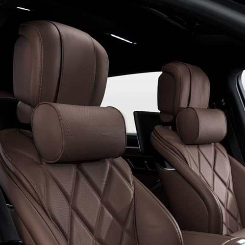 Dapucarin Auto Nackenkissen, Weichheit Kopfstütze Kissen Leder, 100% Memory Foam und Atmungsaktiver Abnehmbarer Abdeckung, Reisekissen für Auto, Zuhause und Büro, Braun, 2 Stück von Dapucarin