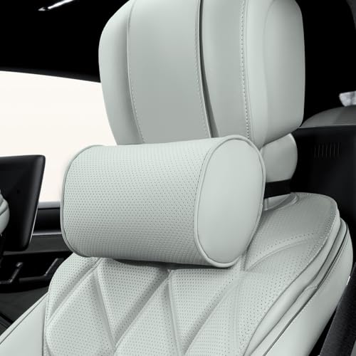 Dapucarin Auto Nackenkissen, Weichheit Kopfstütze Kissen Leder, 100% Memory Foam und Atmungsaktiver Abnehmbarer Abdeckung, Reisekissen für Auto, Zuhause und Büro, Grau, 1 Stück von Dapucarin