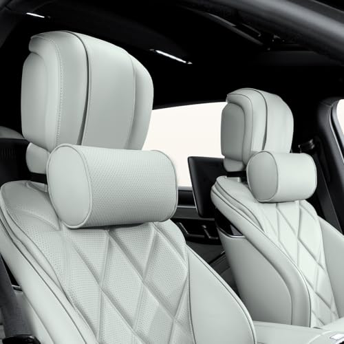Dapucarin Auto Nackenkissen, Weichheit Kopfstütze Kissen Leder, 100% Memory Foam und Atmungsaktiver Abnehmbarer Abdeckung, Reisekissen für Auto, Zuhause und Büro, Grau, 2 Stück von Dapucarin