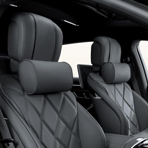 Dapucarin Auto Nackenkissen, Weichheit Kopfstütze Kissen Leder, 100% Memory Foam und Atmungsaktiver Abnehmbarer Abdeckung, Reisekissen für Auto, Zuhause und Büro, Schwarz, 2 Stück von Dapucarin