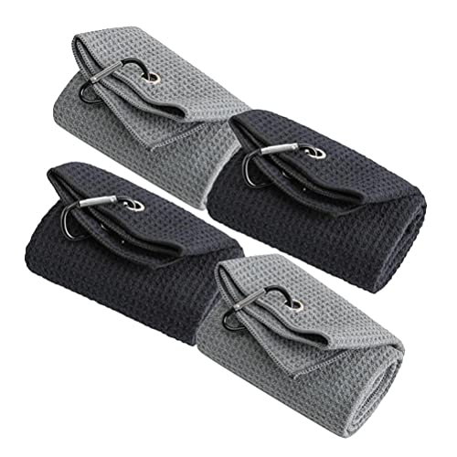 Dapuly Tri-Fold Golf Yoga Handtücher, 4 Pack Mikrofaser Stoff Waffel Muster Reinigungstuch Golf Club Bälle Reiniger mit Karabiner-Clip Hanging auf Golf Club Bag von Dapuly