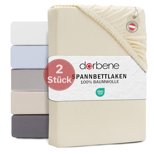DarBene® Spannbettlaken 180x200cm VORTEILSPACKUNG Jersey Baumwolle, Bettlaken 180x200, Leintuch Oeko-TEX zertifiziertes Spannbetttuch 180x200 cm, Spannleintuch 180x200, Bettbezug, Elfenbein von DarBene