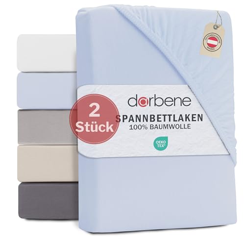 DarBene® Spannbettlaken 180x200cm VORTEILSPACKUNG Jersey Baumwolle, Bettlaken 180x200, Leintuch Oeko-TEX zertifiziertes Spannbetttuch 180x200 cm, Spannleintuch 180x200, Bettbezug, Hellblau von DarBene