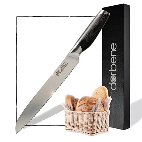 DarBene Brotmesser Wellenschliff 20cm Bread Knife aus deutschem Edelstahl, ergonomischer Holzgriff, Extra Scharfe Klinge, rostfrei von DarBene