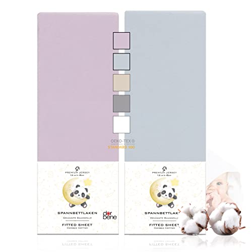 DarBene Kinder Spannbettlaken 70x140 Premium 2er Set Bunt-Mix, Jersey 100% gekämmte Premium Baumwolle, atmungsaktiv, superweiches Bettlaken, Oeko-TEX, Hellblau & Flieder hell von DarBene