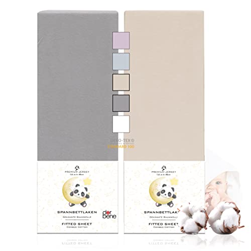 DarBene Kinder Spannbettlaken 70x140 Premium 2er Set Bunt-Mix, Jersey 100% gekämmte Premium Baumwolle, atmungsaktiv, superweiches Bettlaken, Oeko-TEX, Hellgrau & Elfenbein von DarBene