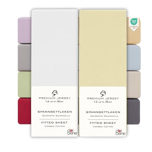 DarBene Kinder Spannbettlaken 70x140 Premium 2er Set Grau-Mix, Jersey 100% gekämmte Premium Baumwolle, atmungsaktiv, superweiches Bettlaken, Oeko-TEX, Weiß & Elfenbein von DarBene