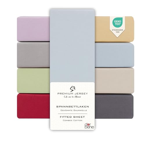 DarBene Spannbettlaken 140x200 Premium 2er Set, Jersey 100% gekämmte Premium Baumwolle, atmungsaktiv, superweiches Bettlaken bis 30 cm Matratzenhöhe, Oeko-TEX, Hellblau von DarBene