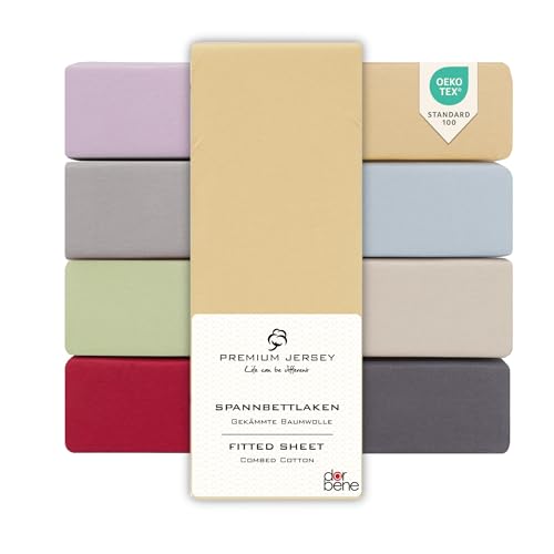 DarBene Spannbettlaken 140x200 Premium 2er Set, Jersey 100% gekämmte Premium Baumwolle, Blickdicht, superweiches Bettlaken bis 30 cm Matratzenhöhe, Oeko-TEX, Sand von DarBene