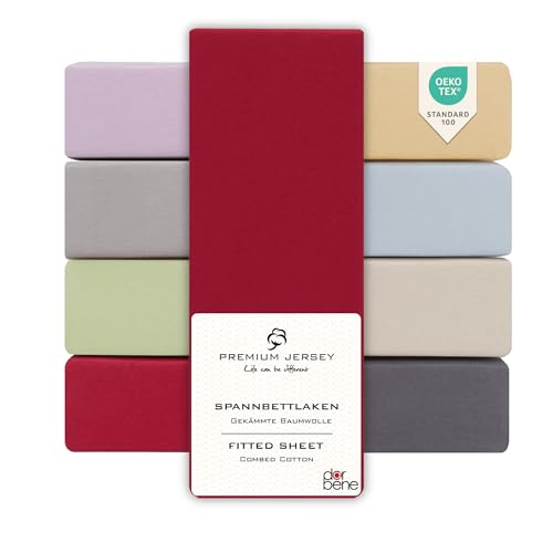 DarBene Spannbettlaken 140x200 Premium 2er Set, Jersey 100% gekämmte Premium Baumwolle, Blickdicht, superweiches Bettlaken bis 30 cm Matratzenhöhe, Oeko-TEX, Rot von DarBene