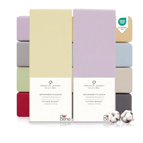 DarBene Spannbettlaken 140x200 Premium 2er Set Color-Mix, Jersey 100% gekämmte Premium Baumwolle, Blickdicht, superweiches Bettlaken bis 30 cm Matratzenhöhe, Oeko-TEX, Elfenbein & Flieder hell von DarBene