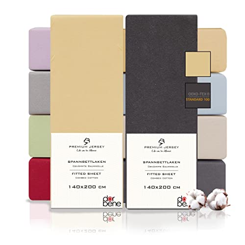 DarBene Spannbettlaken 140x200 Premium 2er Set Color-Mix, Jersey 100% gekämmte Premium Baumwolle, Blickdicht, superweiches Bettlaken bis 30 cm Matratzenhöhe, Oeko-TEX, Anthrazit & Sand von DarBene