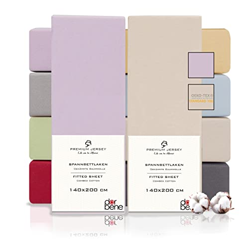 DarBene Spannbettlaken 140x200 Premium 2er Set Color-Mix, Jersey 100% gekämmte Premium Baumwolle, Blickdicht, superweiches Bettlaken bis 30 cm Matratzenhöhe, Oeko-TEX, Elfenbein & Flieder hell von DarBene