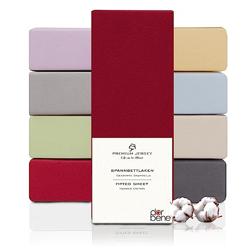 DarBene Spannbettlaken 180x200 Premium 2er Set, Jersey 100% gekämmte Premium Baumwolle, atmungsaktiv, superweiches Bettlaken bis 30 cm Matratzenhöhe, Oeko-TEX, Rot von DarBene