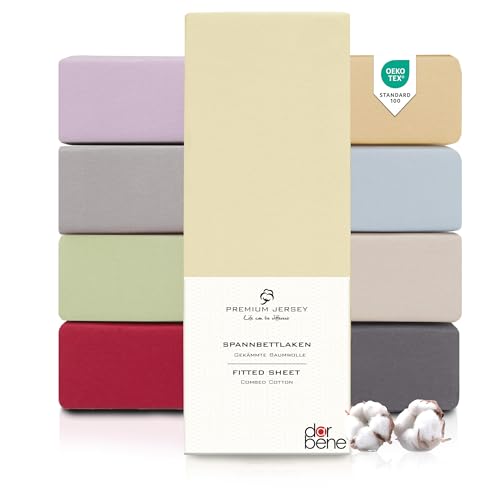 DarBene Spannbettlaken 90x200 Premium 2er Set, Jersey 100% gekämmte Premium Baumwolle, atmungsaktiv, superweiches Bettlaken bis 30 cm Matratzenhöhe, Oeko-TEX, Elfenbein von DarBene