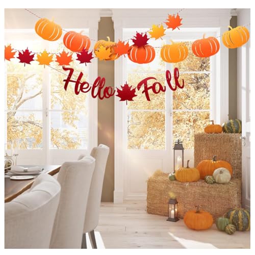 2,5 m Hallo Fall Ahornblatt Rebe mit Kürbis Banner, Ahornblätter-Girlande, Herbstdekoration, Herbstlaub, Kürbisflagge, Banner für Thanksgiving, Party, Kamin 2,5 m Hallo Fall Ahornblatt Rebe mit Kürbis Banner, Ahornblätter-Girlande, Herbstdekoration, Herbstlaub, Kürbisflagge, Banner für Thanksgiving, Party, Kamin von DarBudMay