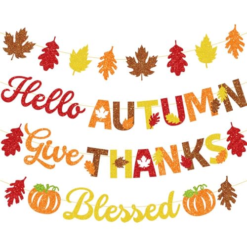 Kürbisgirlande mit Aufschrift "Hello Autumn Maple Leaves Pumpkin Girlande", für Herbst, Hochzeit, Brautparty, Erntedankfest, Ernte, Party, Banner Kürbisgirlande mit Aufschrift "Hello Autumn Maple Leaves Pumpkin Girlande", für Herbst, Hochzeit, Brautparty, Erntedankfest, Ernte, Party, Banner von DarBudMay