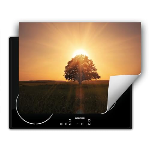 DarHaus Herdabdeckplatte 1 teilig 80x52 cm Küche Herdabdeckung Ceranfeld Herdabdeckplatten Anti Rutsch Matte Aufrollbar, Baum - Sonne von DarHaus