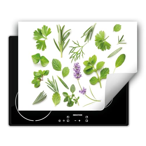 DarHaus Herdabdeckplatte 1 teilig 80x52 cm Küche Herdabdeckung Ceranfeld Herdabdeckplatten Anti Rutsch Matte Aufrollbar, grün - Kräuter von DarHaus