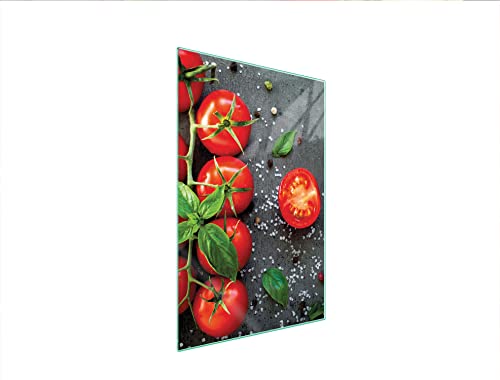 DarHaus Herdabdeckplatte 35x52 Einteilig Glas Elektroherd Induktion Herdschutz Spritzschutz Glasplatte Deko Schneidebrett, Schiefer Tomaten von DarHaus