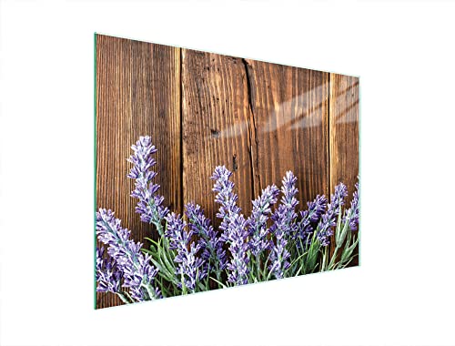 DarHaus Herdabdeckplatte 40x30 cm Einteilig Glas Elektroherd Induktion Herdschutz Spritzschutz Glasplatte Deko Schneidebrett, Lavendel Holz von DarHaus