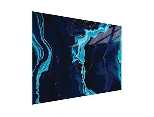 DarHaus Herdabdeckplatte 40x30 cm Einteilig Glas Elektroherd Induktion Herdschutz Spritzschutz Glasplatte Deko Schneidebrett, Marmor Blau von DarHaus