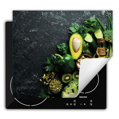 DarHaus Herdabdeckplatte Einteilig Küche Herdabdeckung Ceranfeld Herdabdeckplatten Anti Rutsch Matte Aufrollbar 60x52 cm, grün - Gemüse von DarHaus