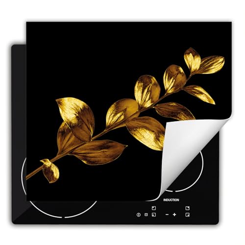 DarHaus Herdabdeckplatte Einteilig Küche Herdabdeckung Ceranfeld Herdabdeckplatten Anti Rutsch Matte Aufrollbar 60x52 cm, schwarz - gold - Blume von DarHaus
