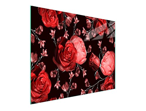 DarHaus Herdabdeckplatte einteilig 52x30 cm Ceranfeld Abdeckung Glas Spritzschutz Abdeckplatte Glasplatte Herd Ceranfeldabdeckung Deko, Rosen Rot von DarHaus